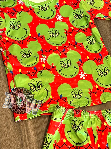 Grinch Mickey Silhouette Christmas Pajama Set