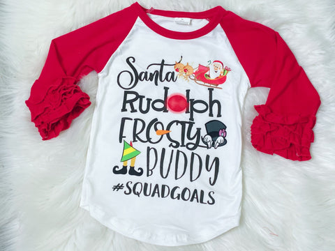 Santa Rudolph Frosty Buddy Christmas Squad Goals Icing Raglan - Nico Bella Boutique 