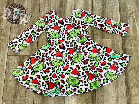 Grinch Leopard Twirl Dress