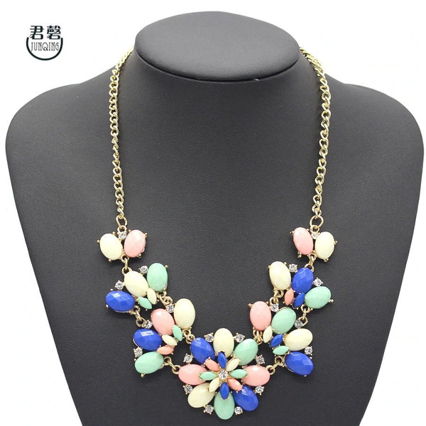 Multi-Flower Gem Statement Necklace - Nico Bella Boutique 