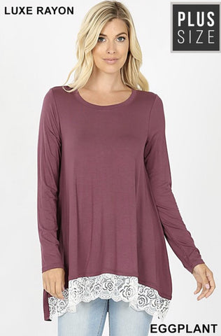 Eggplant Lace Trim Hi-Lo Top - Nico Bella Boutique 