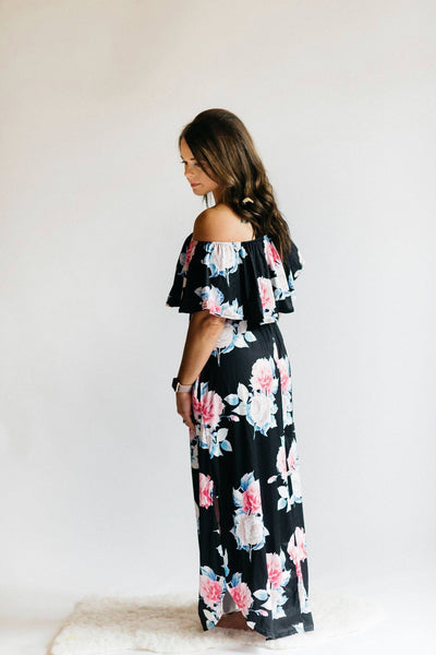 Black Floral Off Shoulder Maxi Dress - Nico Bella Boutique 