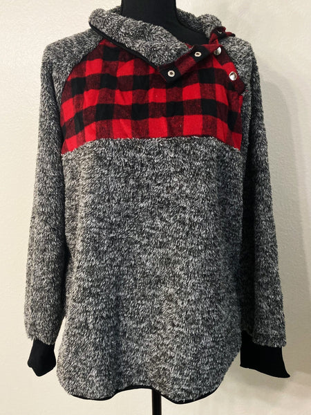 Women’s Buffalo Plaid Quilted Sherpa Pullover - Nico Bella Boutique 