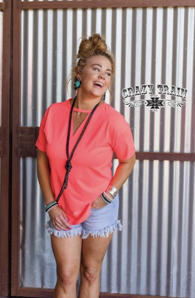 Crazy Coral V-neck Textline Top - Nico Bella Boutique 