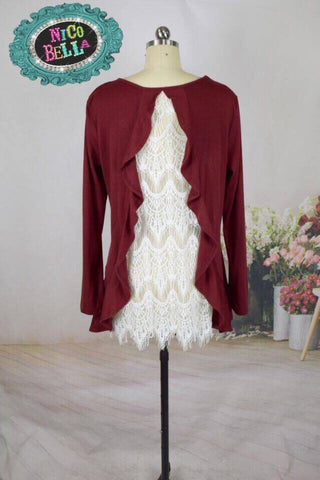 Wine Crochet Ruffle Back Tunic - Nico Bella Boutique 