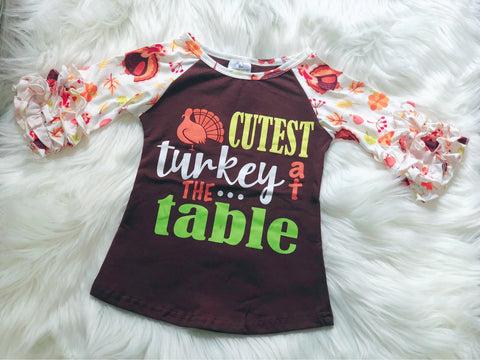 Cutest Turkey at the Table Girls Raglan - Nico Bella Boutique 