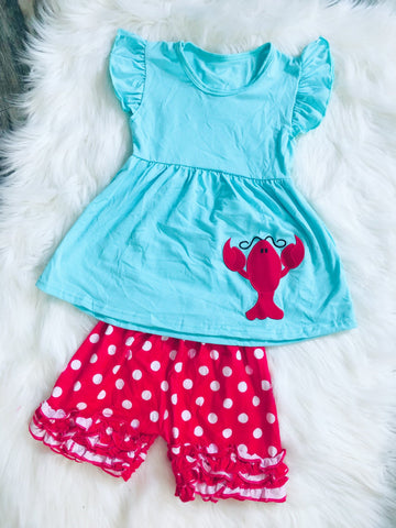 Lobster Crawfish Applique Girls Short Set - Nico Bella Boutique 