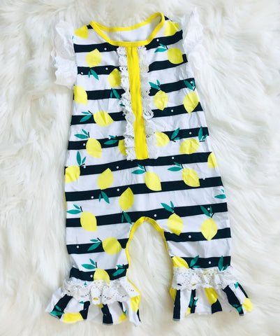 Lemon Stripe Romper - Nico Bella Boutique 