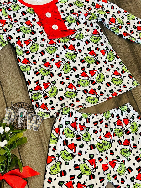 Grinch Leopard Christmas Pajama Set