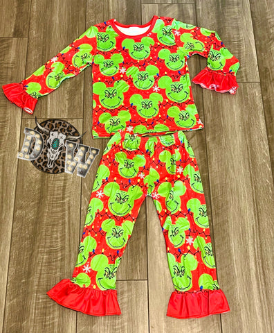 Girls Grinch Mickey Silhouette Christmas Pajama Set