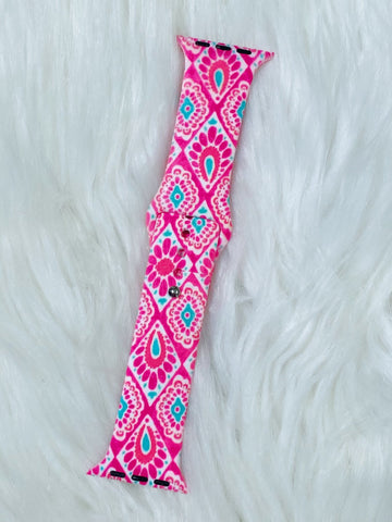 Pink and Turquoise Diamond Damask i-Watch Band - Nico Bella Boutique 