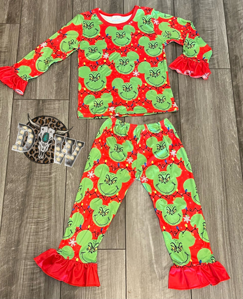 Girls Grinch Mickey Silhouette Christmas Pajama Set