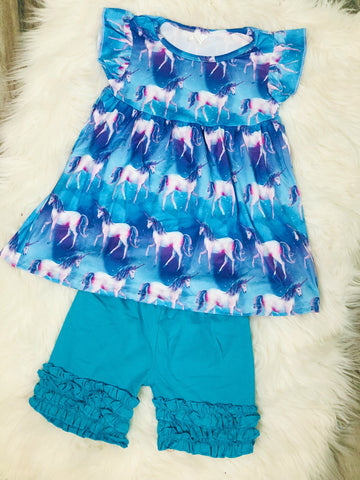 Turquoise Unicorn Short Set - Nico Bella Boutique 