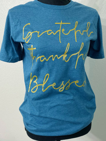 Grateful Thankful Blessed Heather Teal Graphic Tee - Nico Bella Boutique 
