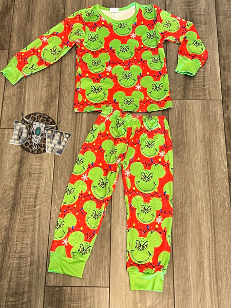 Grinch Mickey Silhouette Christmas Pajama Set