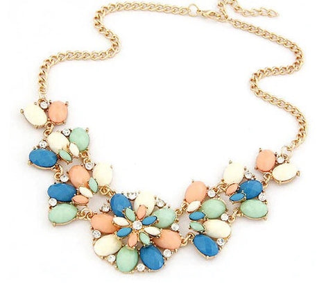 Multi-Flower Gem Statement Necklace - Nico Bella Boutique 