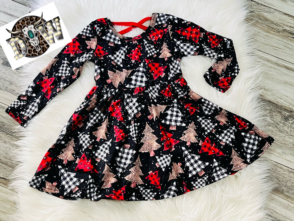 Leopard Buffalo Plaid Christmas Tree Dress 3T Leopard Buffalo Plaid Christmas Tree Dress 3T
