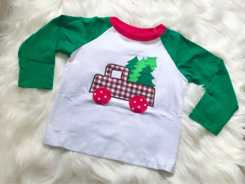 Christmas Tree Truck Applique Raglan - Nico Bella Boutique 