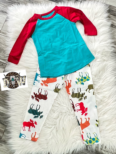 Adult Christmas Moose Pajama Set