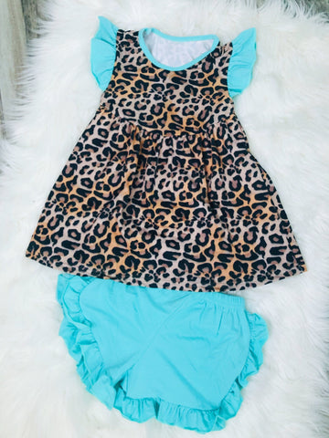 Turquoise Leopard Short Set - Nico Bella Boutique 
