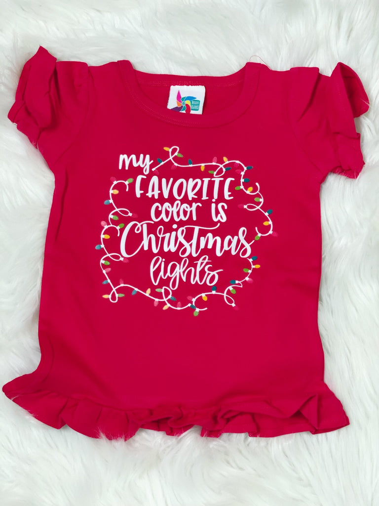 My Favorite Color is Christmas Lights Red Ruffle Short Sleeve Shirt - Nico Bella Boutique 