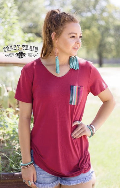 Maroon Serape Pocket Twist Hem Top - Nico Bella Boutique 