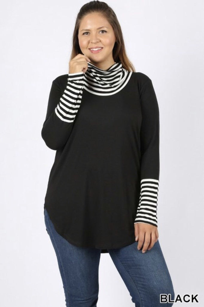 Women’s Plus Size Black Striped Top - Nico Bella Boutique 