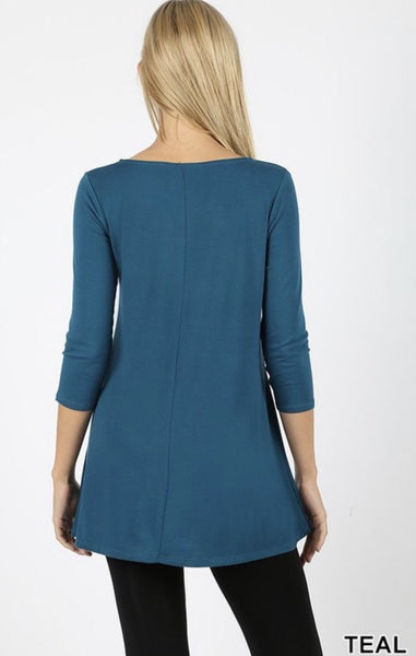 Teal 3/4 Sleeve Triple Lattice Front Top - Nico Bella Boutique 