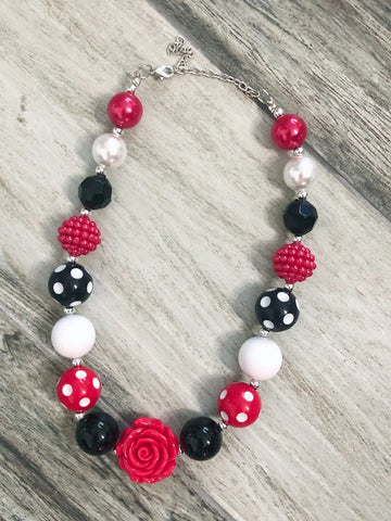 Rose Red & Black Polka Dot Bubblegum Necklace - Nico Bella Boutique 