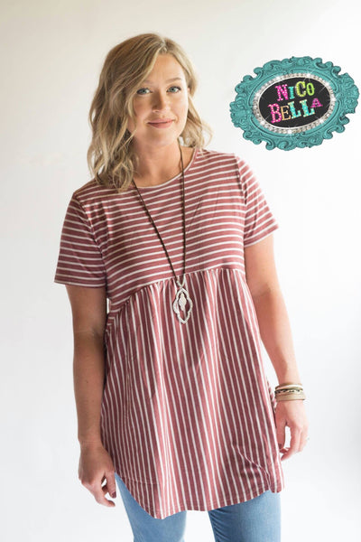 Brick Red Stripe Criss Cross Tunic - Nico Bella Boutique 