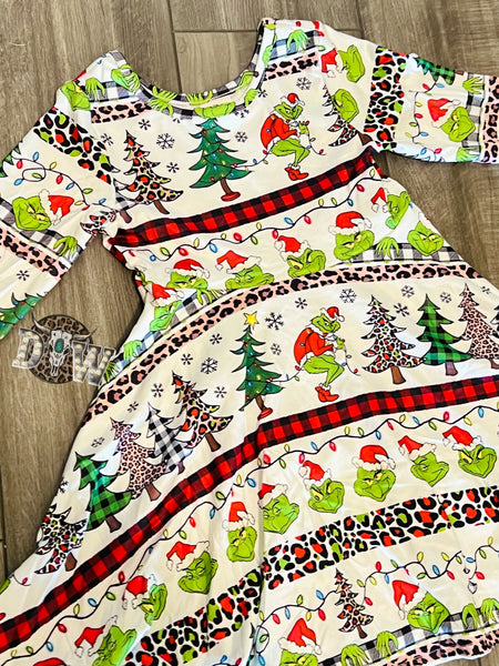 Grinch Holiday Stripe Twirl Dress