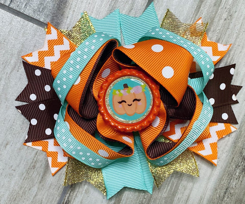 Pumpkin Polka Dot Chevron Hair Bow - Nico Bella Boutique 