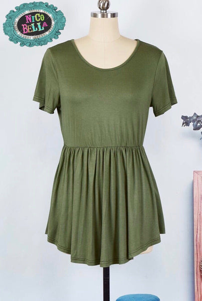 Olive Peplum Top - Nico Bella Boutique 