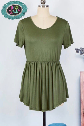 Olive Peplum Top - Nico Bella Boutique 