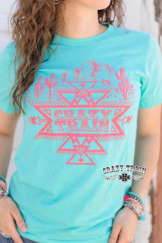 Crazy Train Turquoise Seabreeze Saguaro Graphic Tee - Nico Bella Boutique 