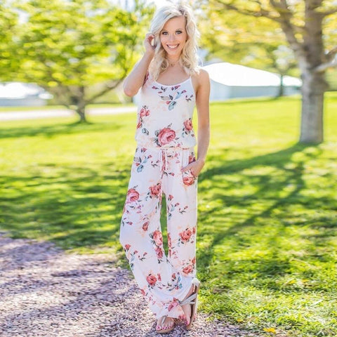 White Floral Tank Jumpsuit - Nico Bella Boutique 