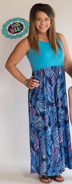 Blue Paisley Tank Maxi Dress - Nico Bella Boutique 