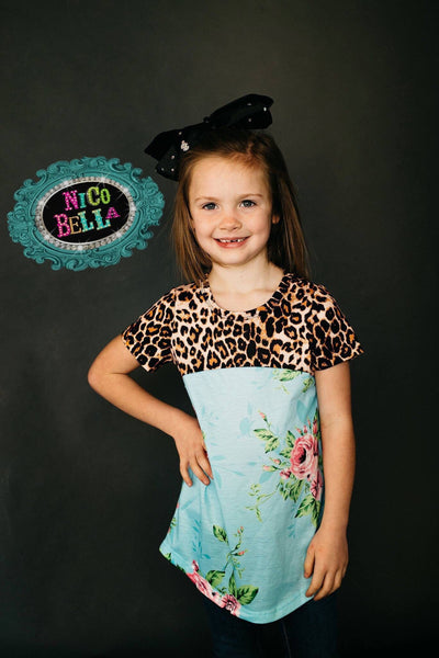 Leopard Floral Girls Tee - Nico Bella Boutique 