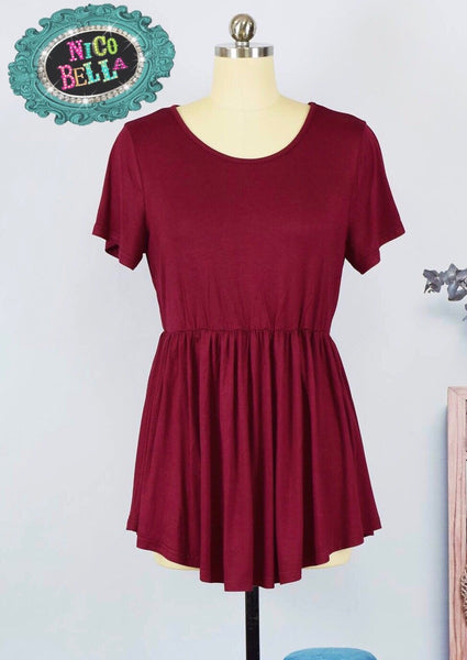 Wine Peplum Top - Nico Bella Boutique 